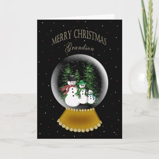 SNOW GLOBE - CHRISTMAS -  GRANDSON HOLIDAY CARD (Front)