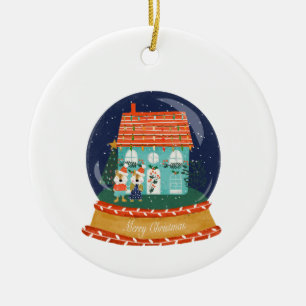 Snow Globe Christmas Village with Santa Fox Ceramic Tree Decoration