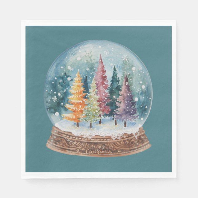 Snow Globe Colorful Christmas Tree Forest Napkin (Front)