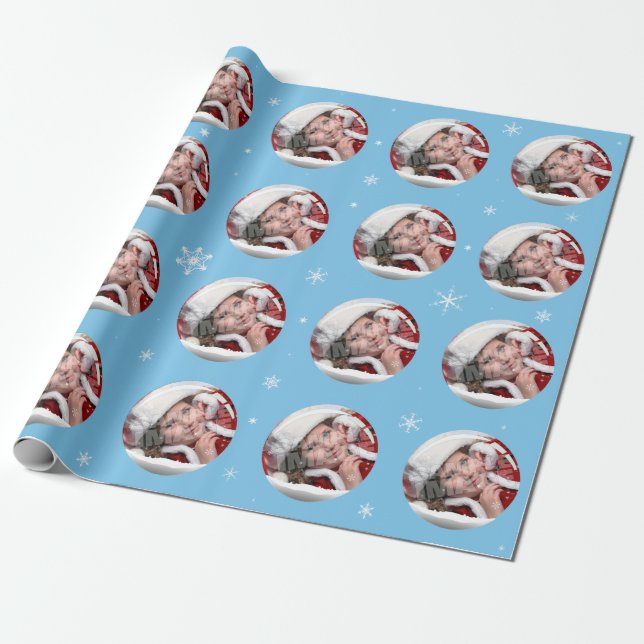 Snow Globe Custom Single Photo Template Wrapping Paper (Unrolled)