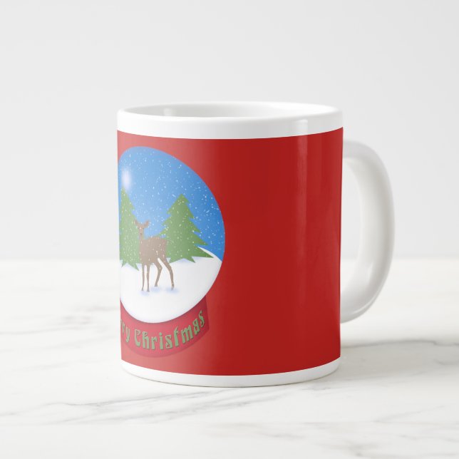 Snow Globe | Deer & Snow Merry Christmas Large Coffee Mug (Front Right)