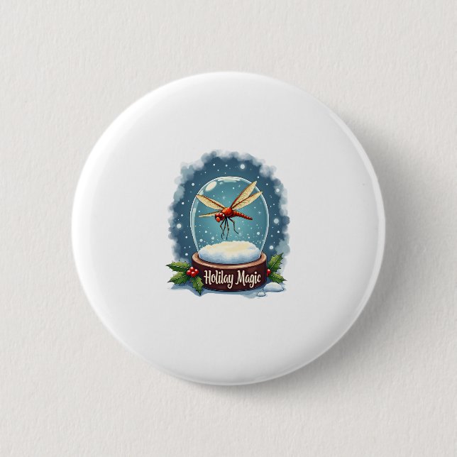 Snow Globe Dragonfly 6 Cm Round Badge (Front)