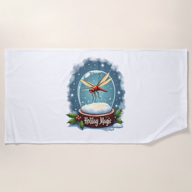 Snow Globe Dragonfly Beach Towel (Front)