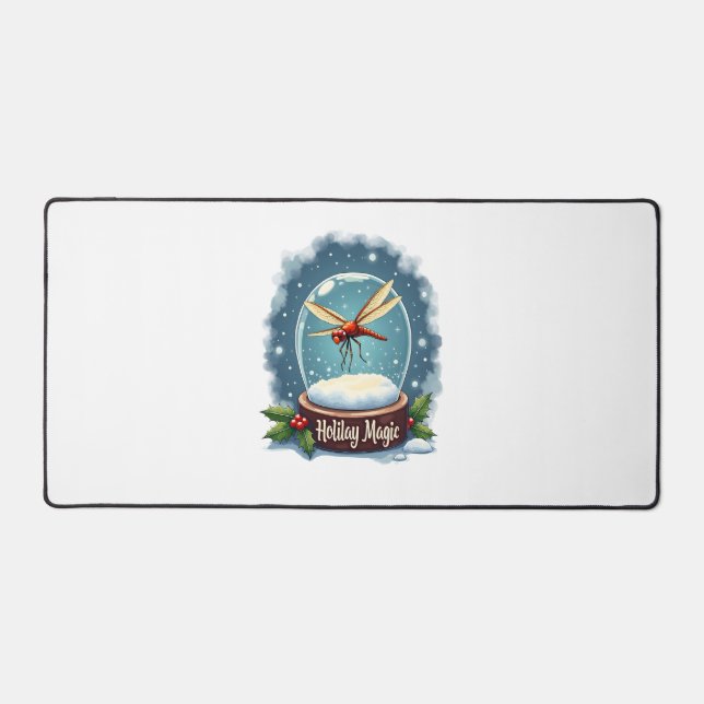 Snow Globe Dragonfly Desk Mat (Front)