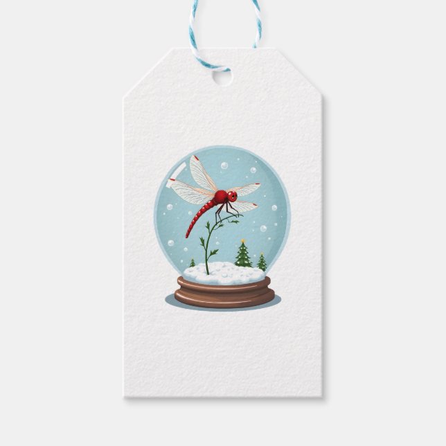 Snow Globe Dragonfly Gift Tags (Front)