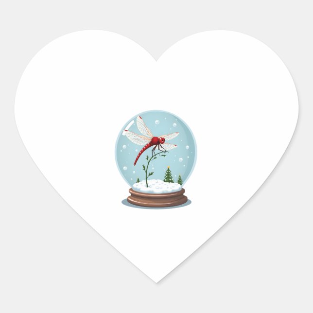 Snow Globe Dragonfly Heart Sticker (Front)