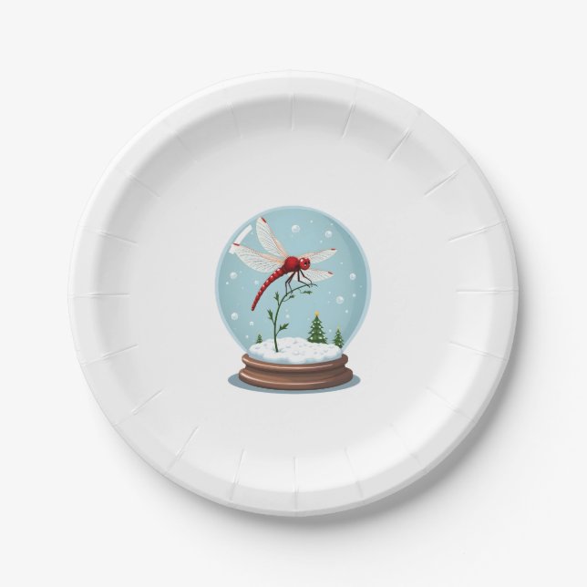 Snow Globe Dragonfly Paper Plate (Front)