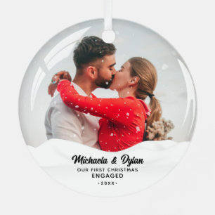 Snow Globe Effect 1st Christmas Engaged 2-Photo Metal Tree Decoration