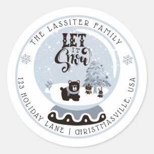 Snow Globe Forest Animals Christmas Let It Snow Cl Classic Round Sticker