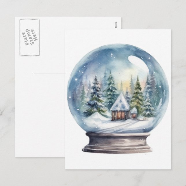 Snow Globe Glass Ball Winter Wonderland Christmas Holiday Postcard (Front/Back)