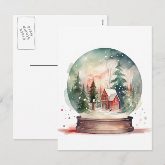 Snow Globe Glass Ball Winter Wonderland Christmas Holiday Postcard (Front/Back)