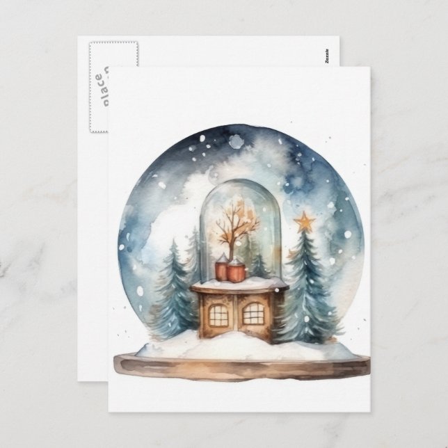 Snow Globe Glass Ball Winter Wonderland Christmas Holiday Postcard (Front/Back)