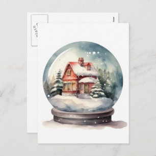 Snow Globe Glass Ball Winter Wonderland Christmas Holiday Postcard