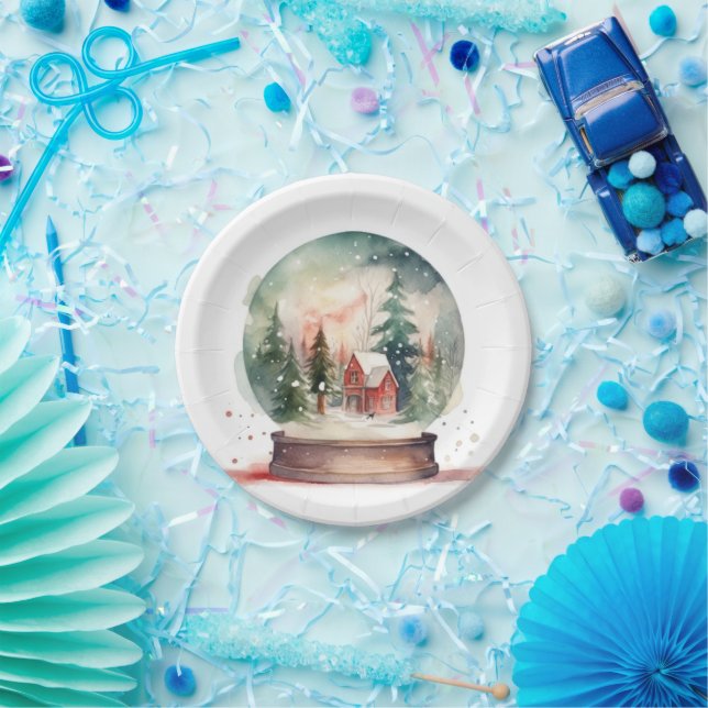 Snow Globe Glass Ball Winter Wonderland Christmas Paper Plate (Party)