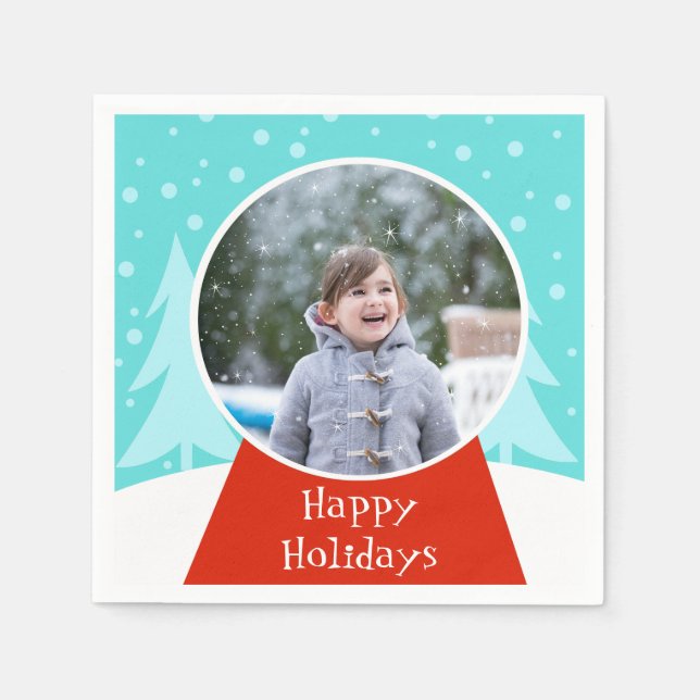 Snow Globe Holiday Photo Paper Napkins (Front)