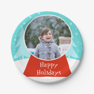 Snow Globe Holiday Photo Paper Plates