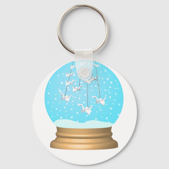 Snow globe Origami swan snowglobe Key Ring (Front)