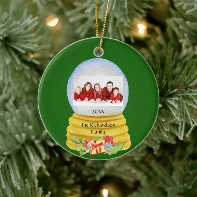 Snow Globe Photo Personalised Ceramic Ornament (Tree)