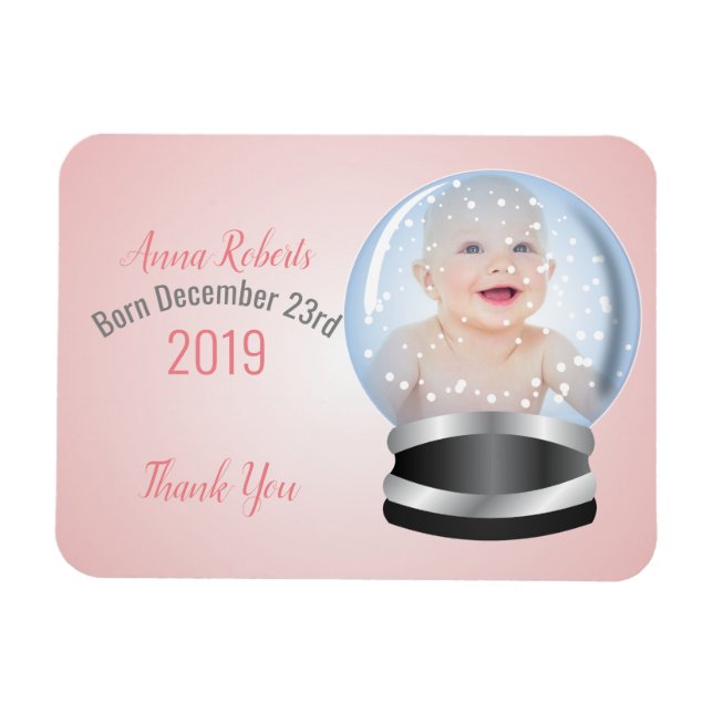 Snow Globe Pink girl baby thank you Magnet (Horizontal)