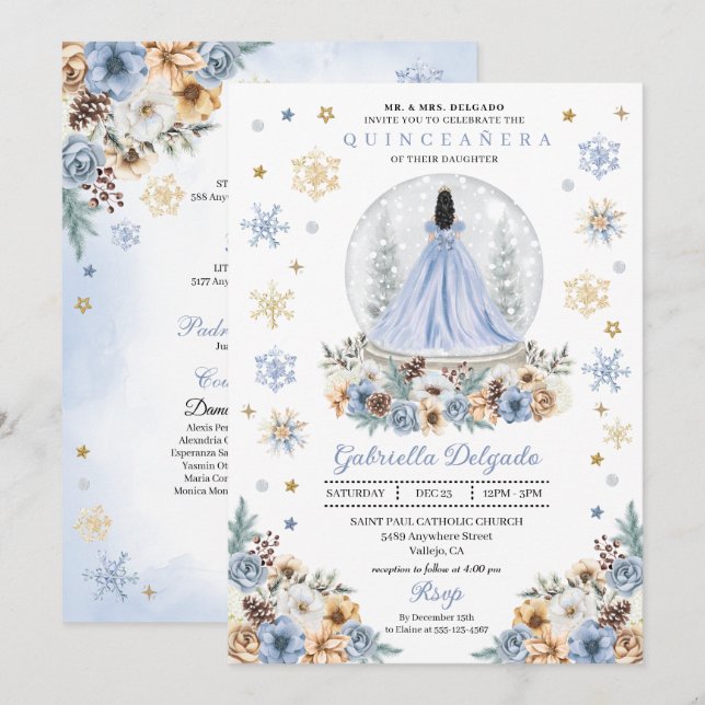 Snow Globe Princess Winter Wonderland Quinceañera Invitation (Front/Back)