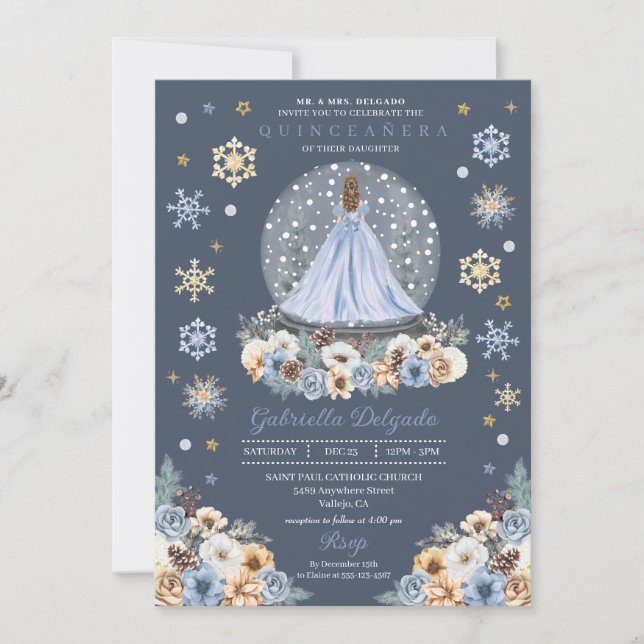 Snow Globe Princess Winter Wonderland Quinceañera Invitation (Front)