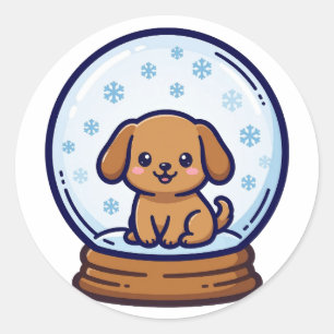 Snow Globe Puppy Christmas Classic Round Sticker