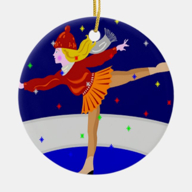 Snow globe skater ceramic tree decoration (Front)