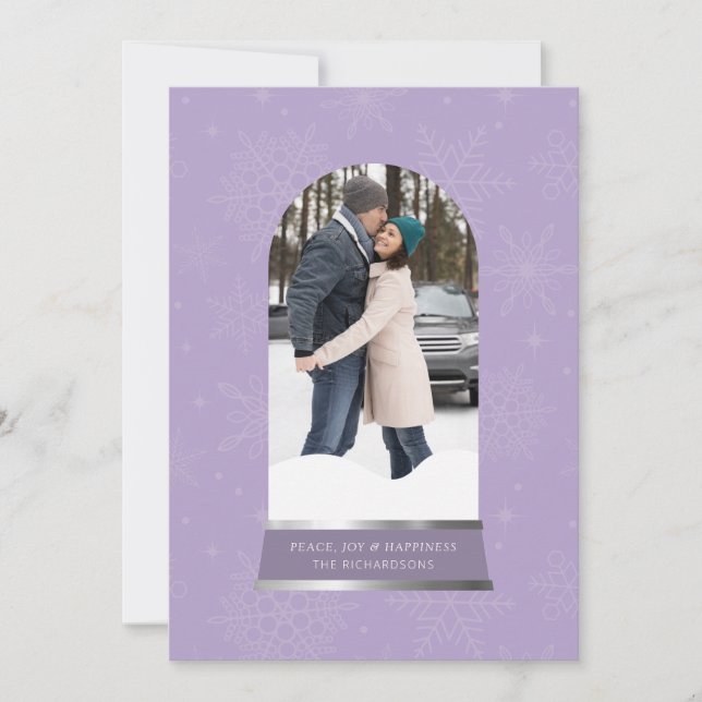 Snow Globe Snowflake Photo Flat Holiday Card (Front)