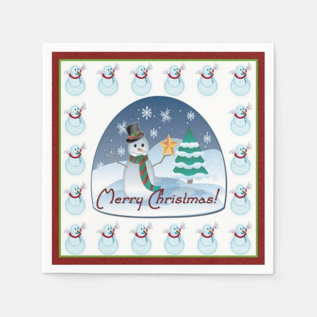 Snow Globe Snowman Merry Christmas Napkins (Front)