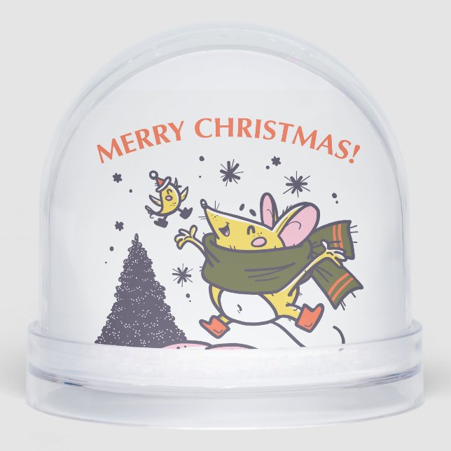 Snow Globe Vintage Merry Christmas Mouse (Front)