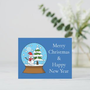 Snow Globe w/ Snowman and Pine Tree Personalise Holiday Postcard