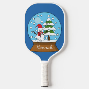 Snow Globe w/ Snowman and Pine Tree Personalise Pickleball Paddle