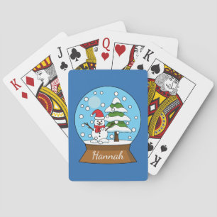 Snow Globe w/ Snowman and Pine Tree Personalise Playing Cards
