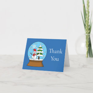 Snow Globe w/ Snowman and Pine Tree Personalise Thank You Card