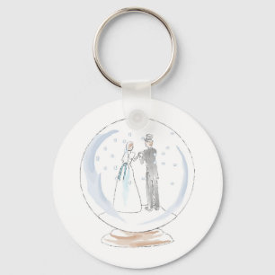 Snow Globe Wedding Couple Key Ring