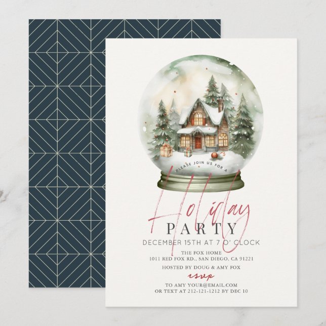 Snow Globe Winter Scenery Christmas Holiday Party Invitation (Front/Back)