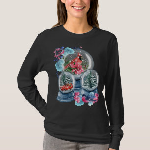 Snow Globe Winter Snow Red Cardinal Bird Snowglobe T-Shirt
