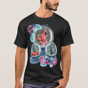 Snow Globe Winter Snow Red Cardinal Bird Snowglobe T-Shirt