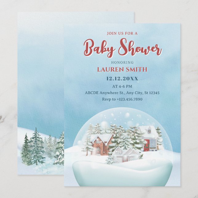 Snow globe Winter wonderland christmas baby shower Invitation (Front/Back)