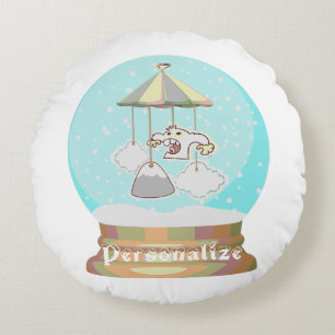 Snow globe winter yeti baby boy blue cute round cushion