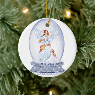 Snow globe with angel illustration ceramic tree decoration