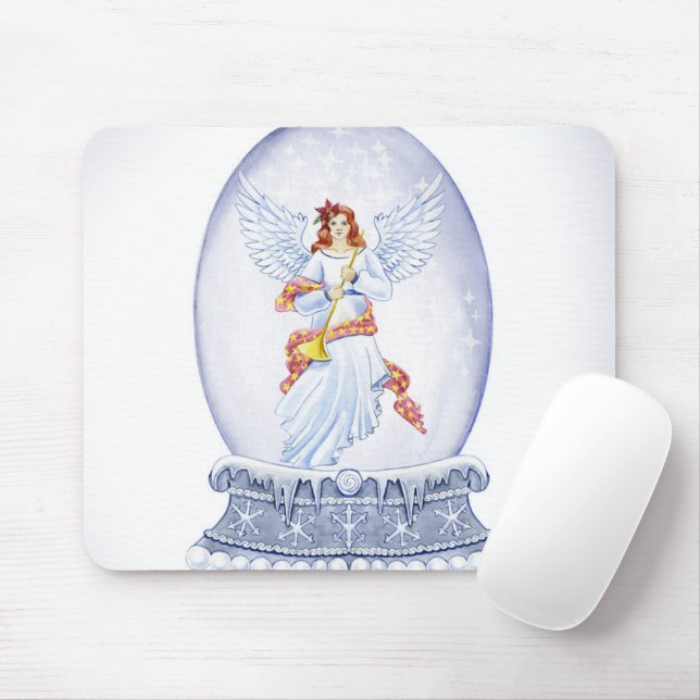 Snow globe with angel illustration mouse mat (With Mouse)