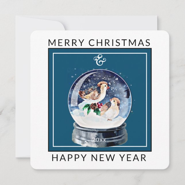 Snow Globe with Birds | Christmas  Holiday Card (Front)