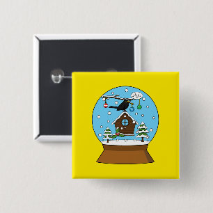 Snow Globe with Blackbird Singing 15 Cm Square Badge