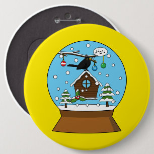 Snow Globe with Blackbird Singing 6 Cm Round Badge