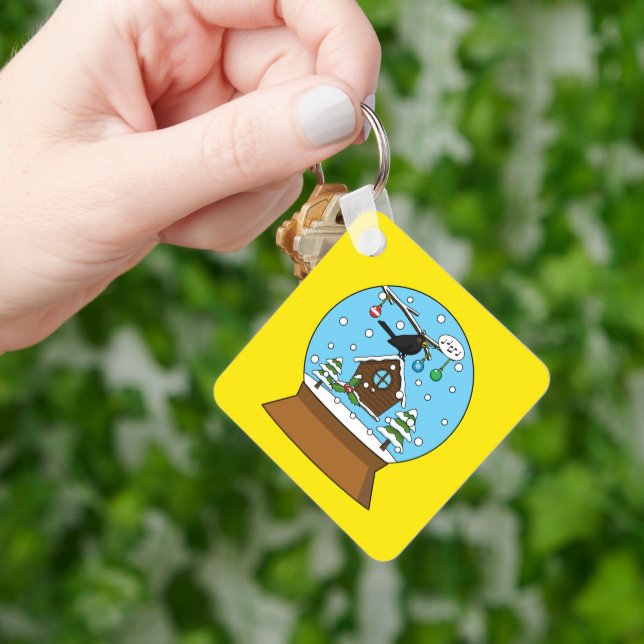 Snow Globe with Blackbird Singing Key Ring (Hand)