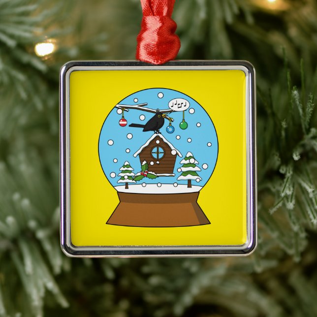Snow Globe with Blackbird Singing Metal Tree Decoration (Tree)
