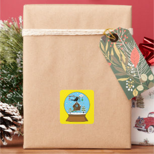 Snow Globe with Blackbird Singing Square Sticker