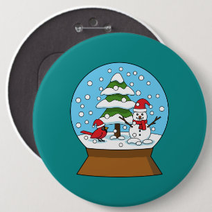 Snow Globe with Cardinal Snowman and Pine Tree 6 Cm Round Badge