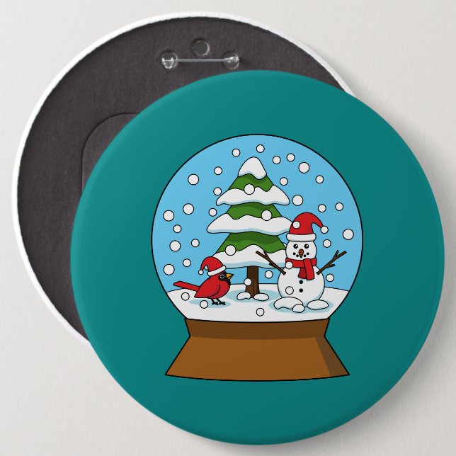 Snow Globe with Cardinal Snowman and Pine Tree 6 Cm Round Badge (Front & Back)